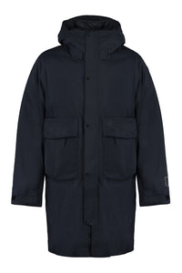 Technical fabric parka with internal removable down jacket